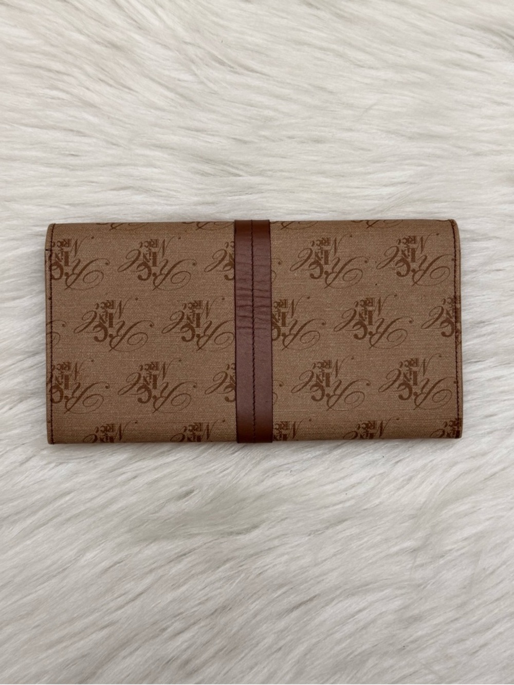 NINA RICCI - BROWN TAN CANVAS LEATHER MONOGRAM LONG BIFOLD SNAP WALLET - Picture 3 of 12